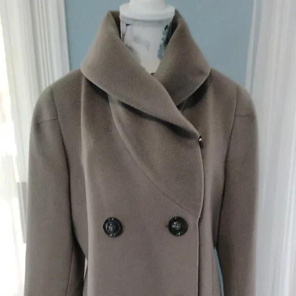 Cinzia Rocca Shawl-Collar Wool Maxi Coat,Taupe size 8 - Picture 5 of 16